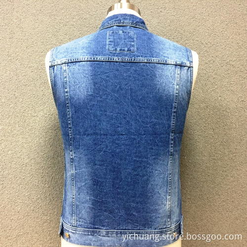Men's cotton denim double pocket vest jacket